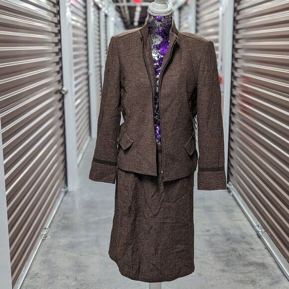 Vintage Kasper Size 12 Skirt Suit Brown Tweed - Picture 6 of 10